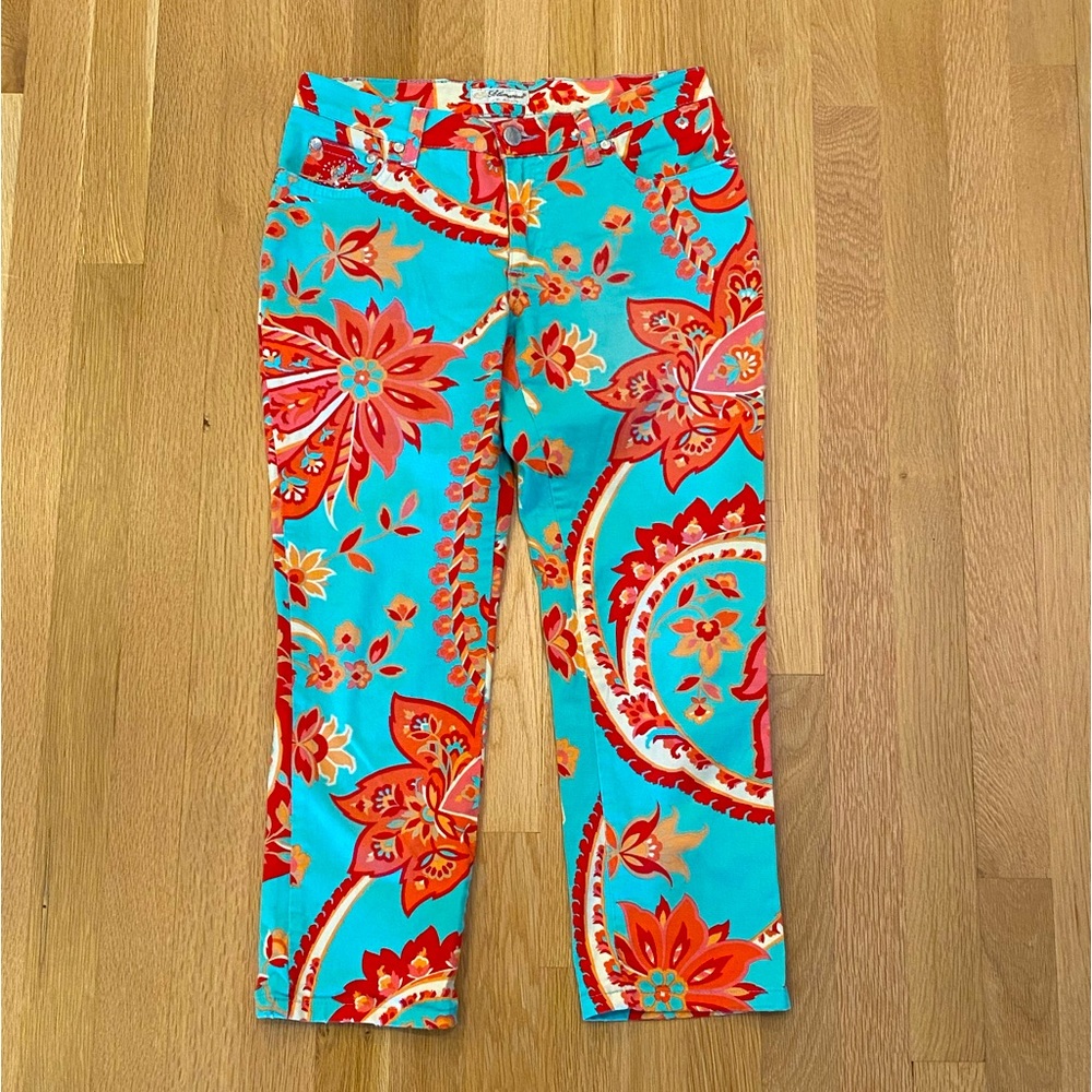 Blumarine Jeans Womens Turquoises & Red Print Cropped Denim / Size 4